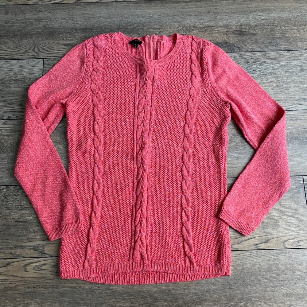Talbots Cotton Blend Coral Salmon Cable Knit Sweater with Zipper Sz Medium